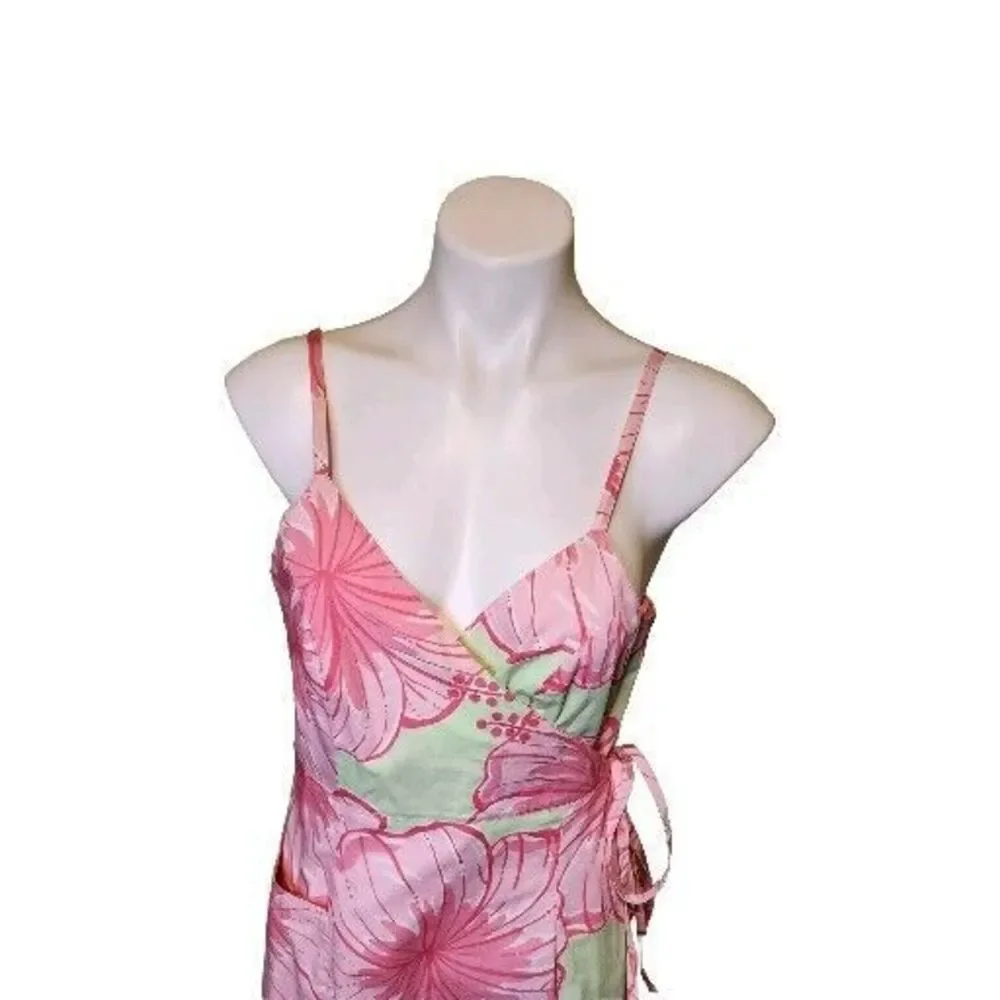 VTG Lilly Pulitzer White Label Women Sz 10 Green Pink Tropical Strappy Dress Y2K - Picture 2 of 15